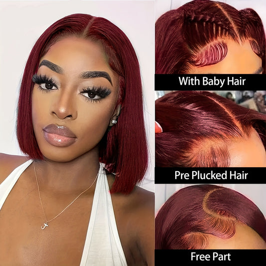 99J Wine Red Lace Front Human Hair Wig — 13x4 | 10", 12" & 14"