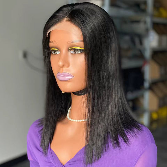 Bone Straight Human Hair Wig — 4x4 Swiss Lace | 180% Density | Natural Black | 12" & 14"