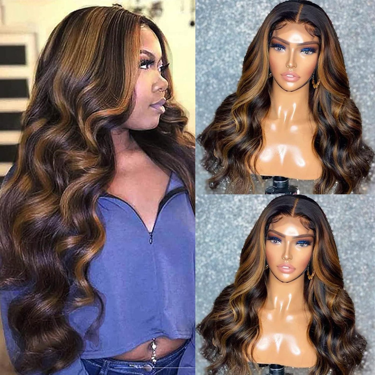 Body Wave Lace Front Human Hair Wig — 1B/30 Highlight | 4x4 | 180% Density | 14"–30"
