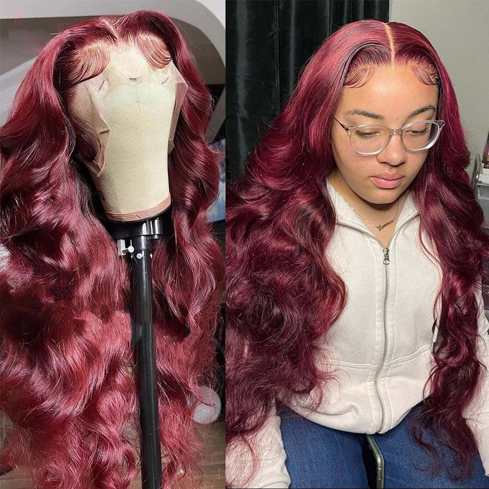 Body Wave Lace Front Human Hair Wig — 99J Burgundy | 13x4 | 12"–30"