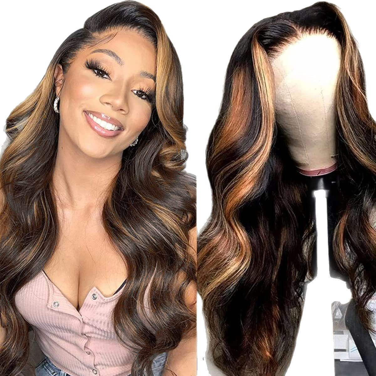 Body Wave Lace Front Human Hair Wig — 1B/30 Highlight | 4x4 | 180% Density | 14"–30"