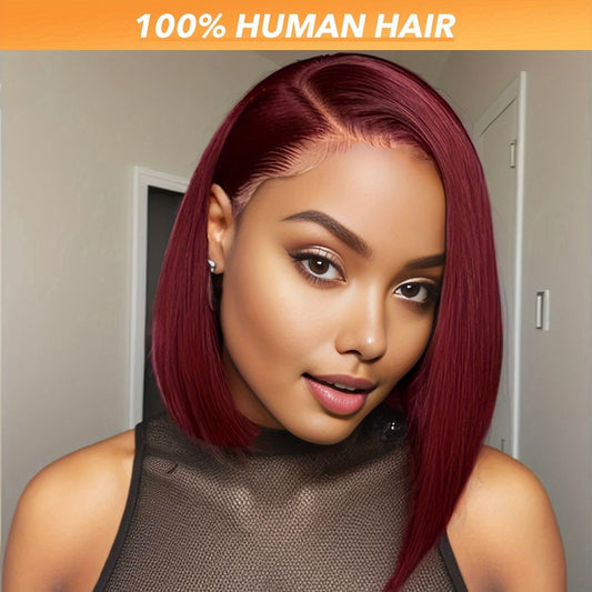 99J Wine Red Lace Front Human Hair Wig — 13x4 | 10", 12" & 14"