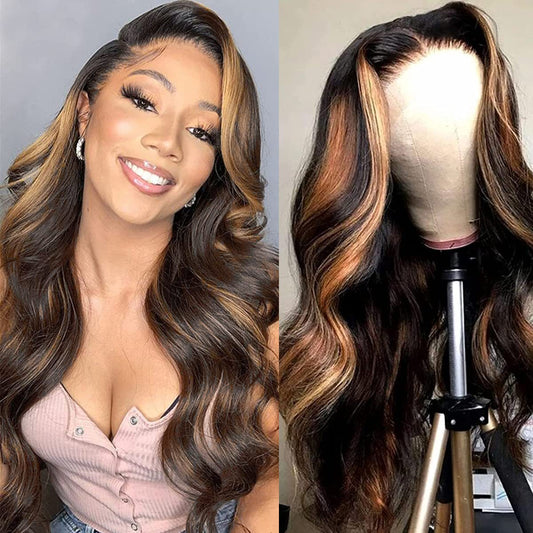 Body Wave Lace Front Human Hair Wig — 1B/30 Highlight | 4x4 | 180% Density | 14"–30"