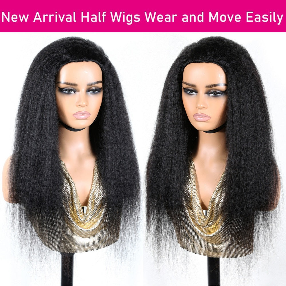 Human Hair Half Wig — Straight Fringe | 180%–250% Density | 10"–34"