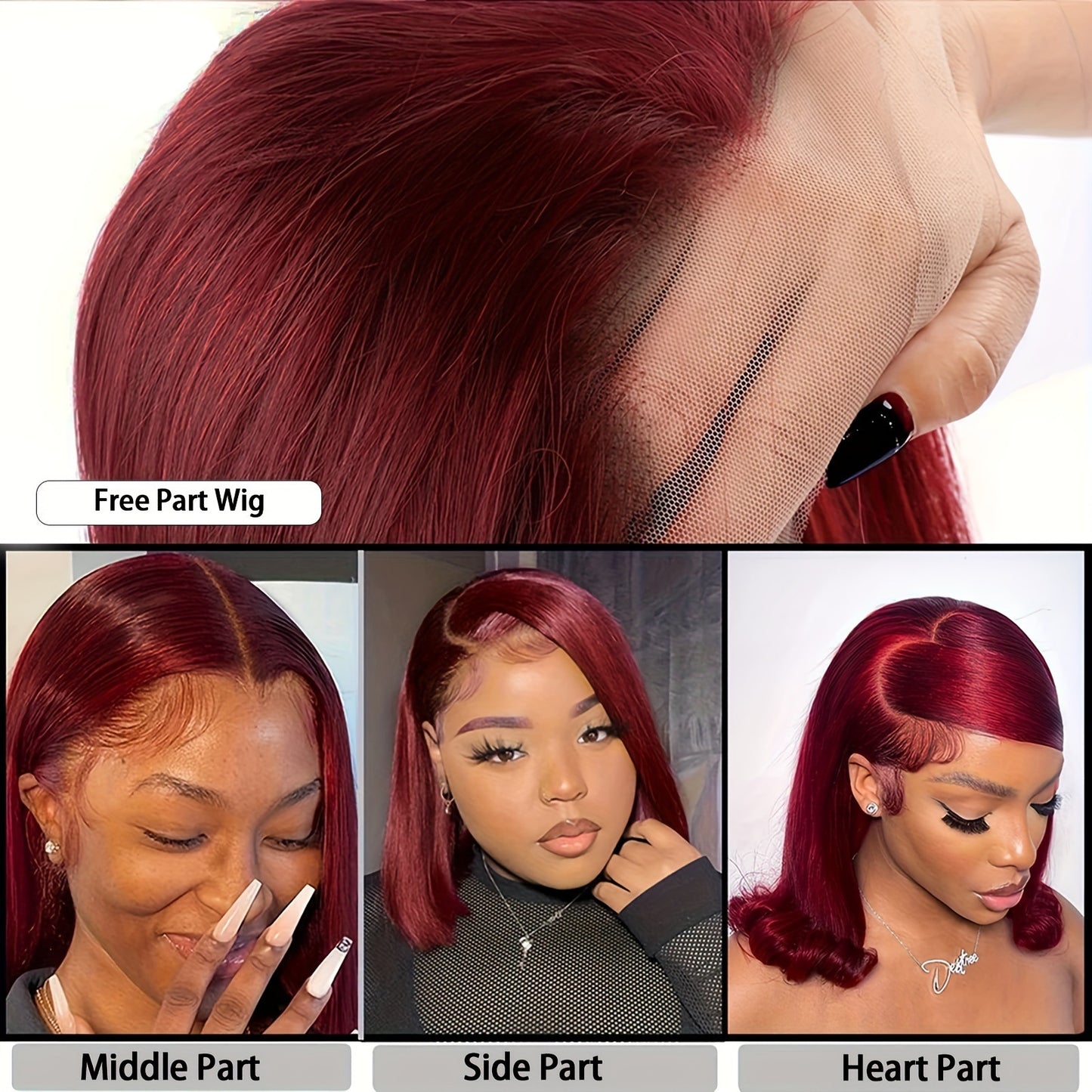 99J Wine Red Lace Front Human Hair Wig — 13x4 | 10", 12" & 14"