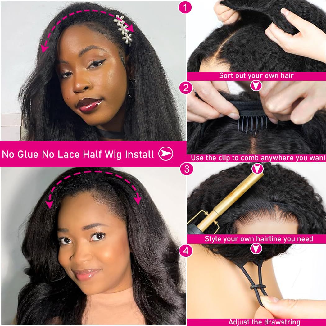 Human Hair Half Wig — Straight Fringe | 180%–250% Density | 10"–34"