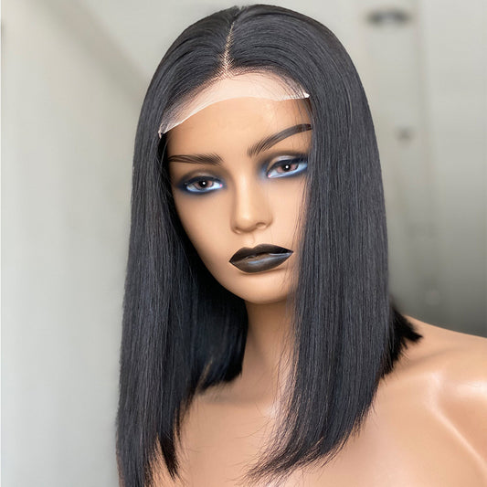 Bone Straight Human Hair Wig — 4x4 Swiss Lace | 180% Density | Natural Black | 12" & 14"